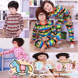 2012 autumn and winter male child female child baby child thermal underwear lounge set children's clothing