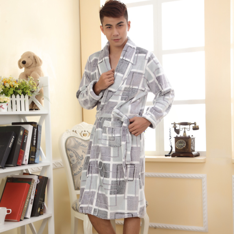 2012 autumn and winter male long-sleeve sleepwear lounge plaid coral fleece male robe 03