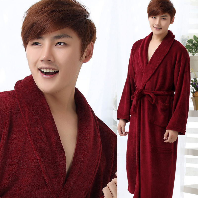 2012 autumn and winter male solid color fashion coral fleece male sleepwear male long-sleeve robe bathrobes lounge 2