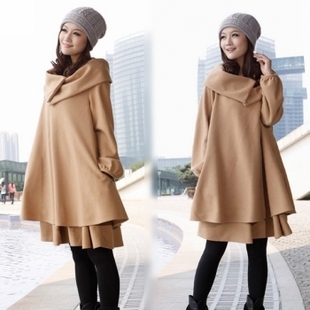 2012 autumn and winter maternity clothing fashion turn-down collar cloak overcoat maternity woolen outerwear thickening overcoat