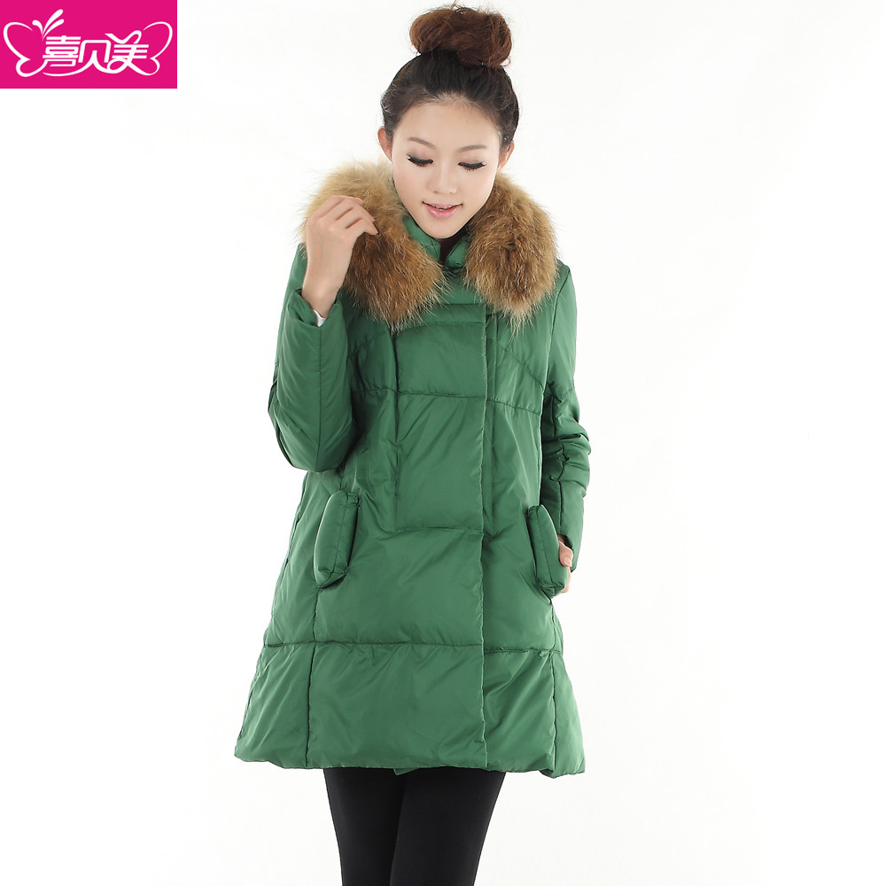 2012 autumn and winter maternity clothing raccoon fur real fur large fur collar maternity down coat wadded jacket xs2210
