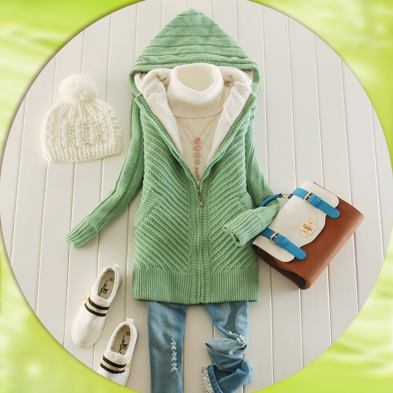 2012 autumn and winter medium-long thickening sweater outerwear female sweater outerwear with a hood yarn cardigan