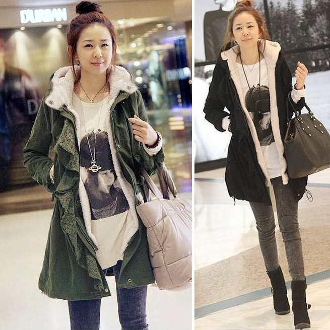 2012 autumn and winter military wind patchwork lace berber fleece slim waist thickening wadded jacket long outerwear