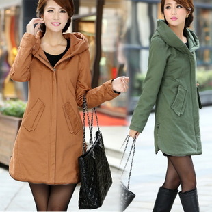 2012 autumn and winter new arrival casual hooded slim medium-long women's clip plus cotton wadded jacket plus size cotton-padded