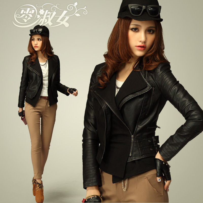 2012 autumn and winter new arrival fashion motorcycle short design slim women's fashion elegant popular leather clothing short