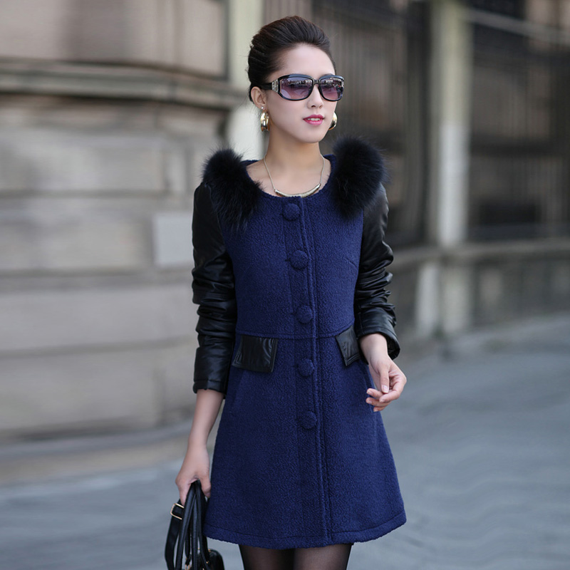 2012 autumn and winter new arrival plus size trench long design women's overcoat woolen outerwear