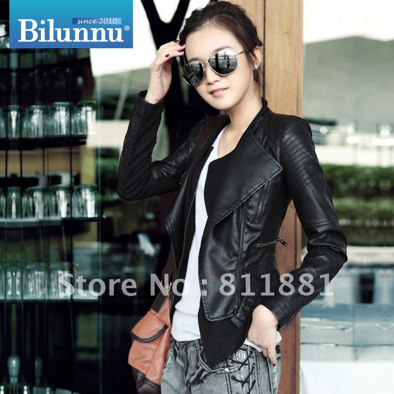 2012 autumn and winter new arrival PU outerwear jacket fashion motorcycle short design slim women's leather clothing
