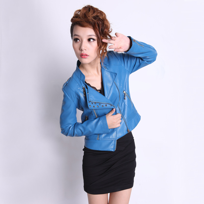 2012 autumn and winter new arrival PU outerwear jacket fashion motorcycle short design slim women's leather clothing