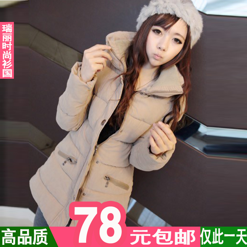 2012 autumn and winter new arrival slim medium-long wadded jacket Women cotton-padded jacket with a hood cotton-padded jacket