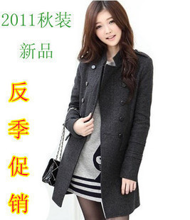 2012 autumn and winter new arrival women's double breasted woolen overcoat slim trench outerwear