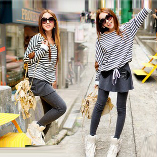 2012 autumn and winter new arrival women's faux two piece set leather pocket skirt legging culottes 20351