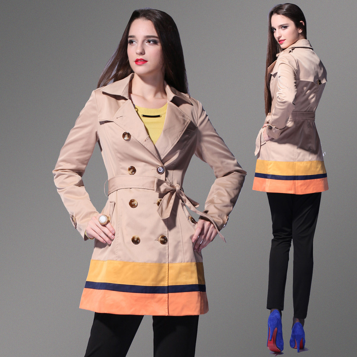 2012 autumn and winter new arrival women's trench autumn outerwear fashion spring and autumn medium-long patchwork Women