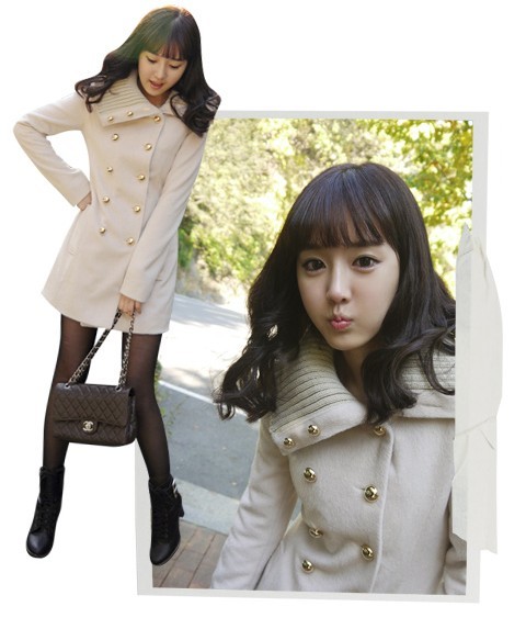 2012 autumn and winter new arrival Women slim all-match yarn collar trench wool coat outerwear