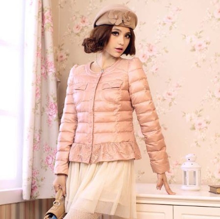 2012 autumn and winter o-neck short design down coat female slim denim