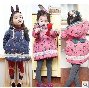 2012 autumn and winter of a dunkin print female child thermal thickening wadded jacket children's clothing