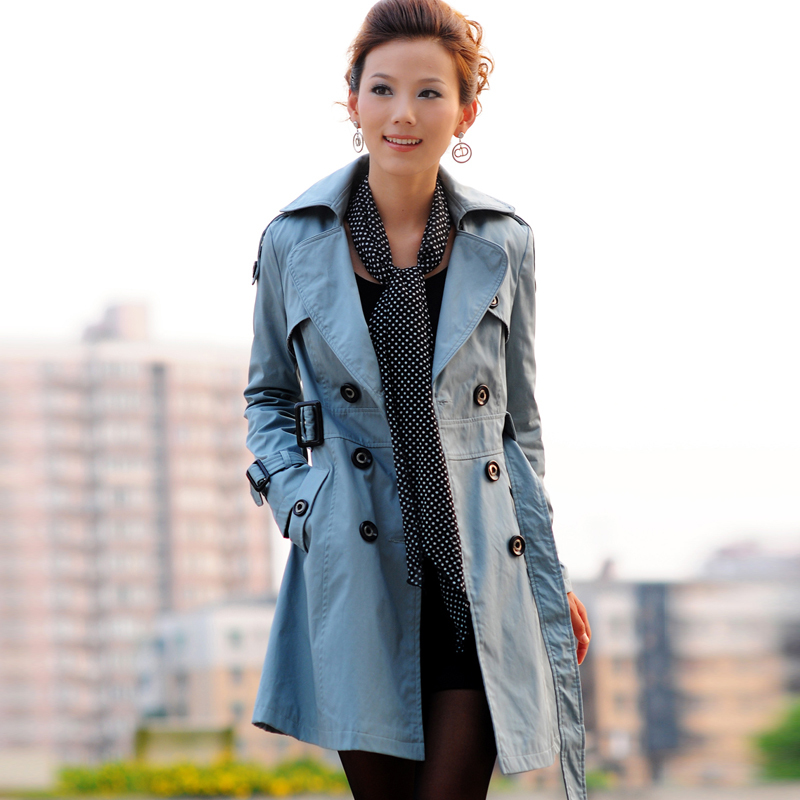 2012 autumn and winter ol fashion slim turn-down collar double breasted medium-long outerwear female trench overcoat