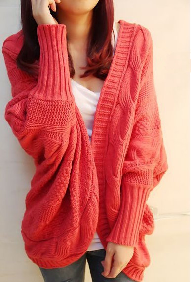 2012 autumn and winter OL outfit sweep irregular thick yarn loose twisted batwing shirt cape long design cardigan