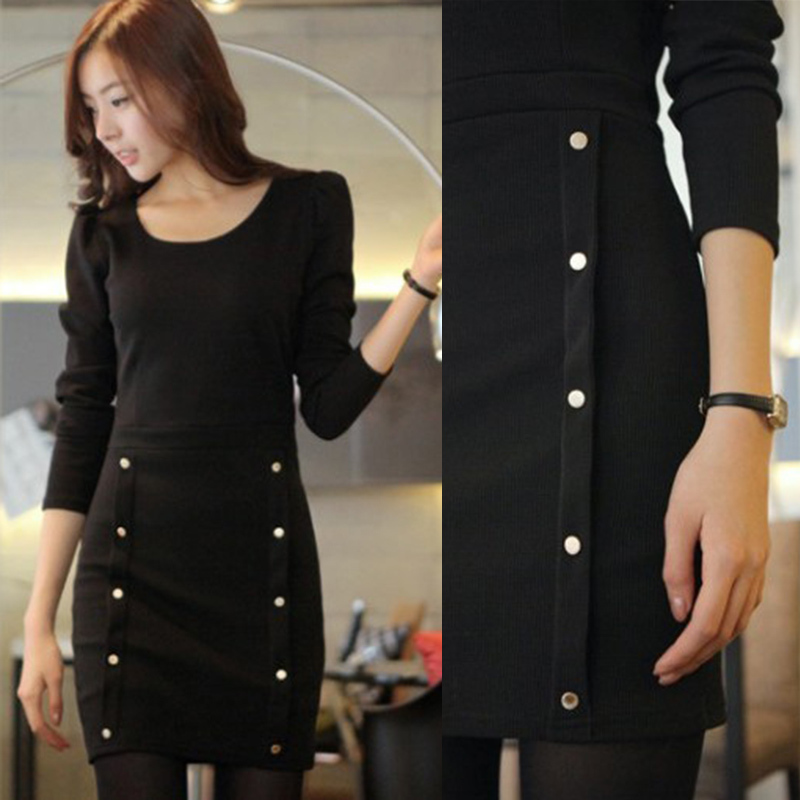 2012 autumn and winter one-piece dress, long-sleeve slim hip skirt basic knit dress for  women freeshipping