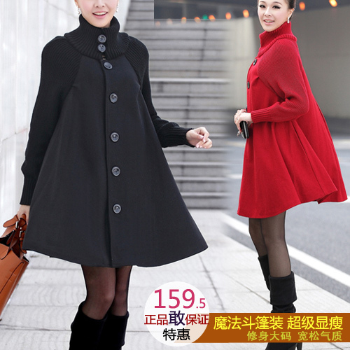 2012 autumn and winter outerwear plus size women's trench long design cloak overcoat fashion slim wool coat