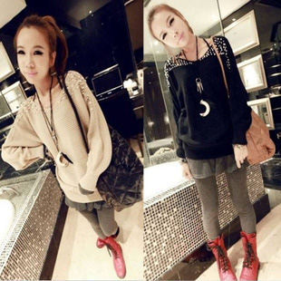 2012 autumn and winter pearl beading long-sleeve o-neck sweater women's sweater thickening female outerwear