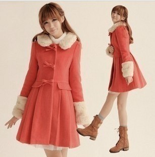 2012 autumn and winter plus size clothing doll fur collar wool coat medium-long long-sleeve woolen outerwear trench