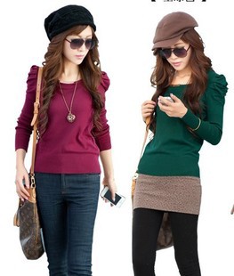 2012 autumn and winter plus size clothing short design basic shirt sweater slim solid color long-sleeve sweater