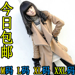 2012 autumn and winter plus size clothing thickening overcoat medium-long woolen trench outerwear