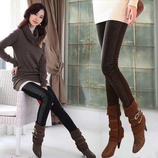 2012 autumn and winter plus size patchwork women's legging trousers thickening leather plus velvet trousers