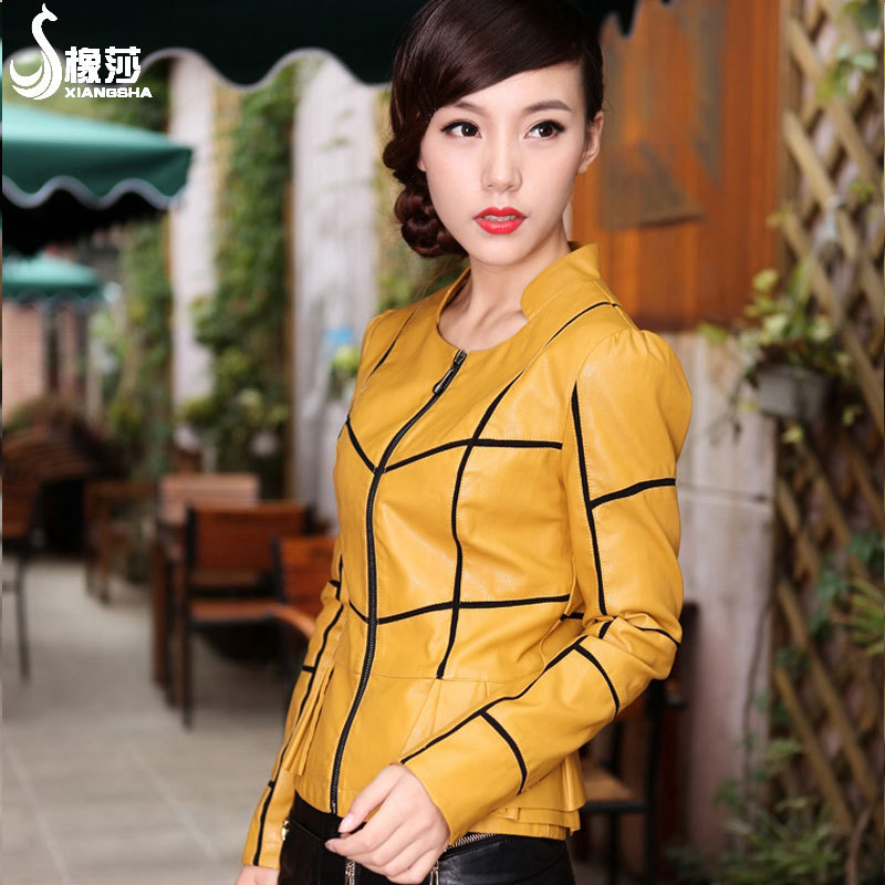 2012 autumn and winter plus size PU outerwear patchwork jacket fashion motorcycle short design slim women's leather clothing