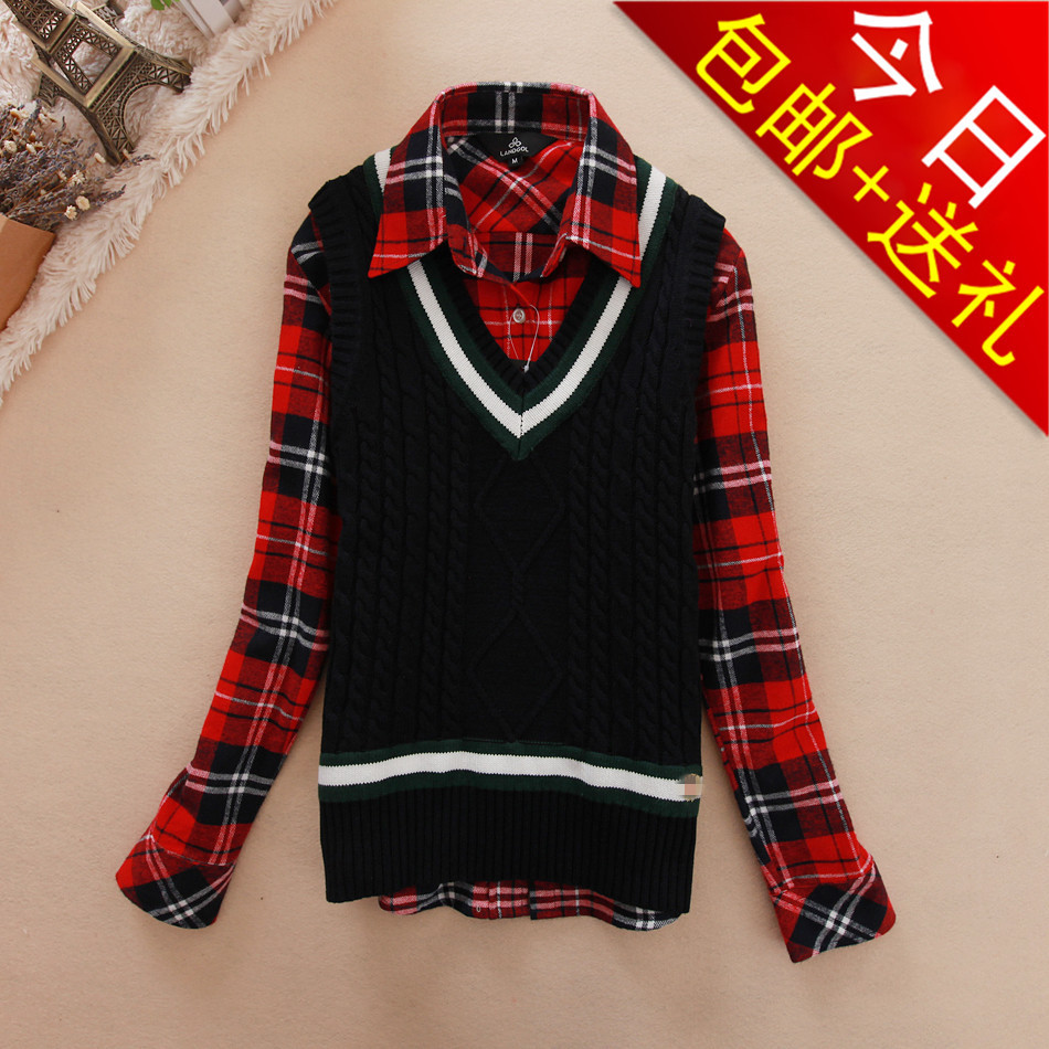 2012 autumn and winter preppy style women's pullover 100% cotton V-neck small wool waistcoat sweater small vest