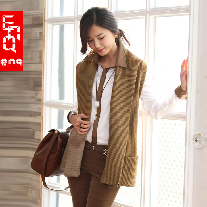 2012 autumn and winter product fashion yarn vest solid color large lapel sleeveless knitted all-match sweater cardigan female