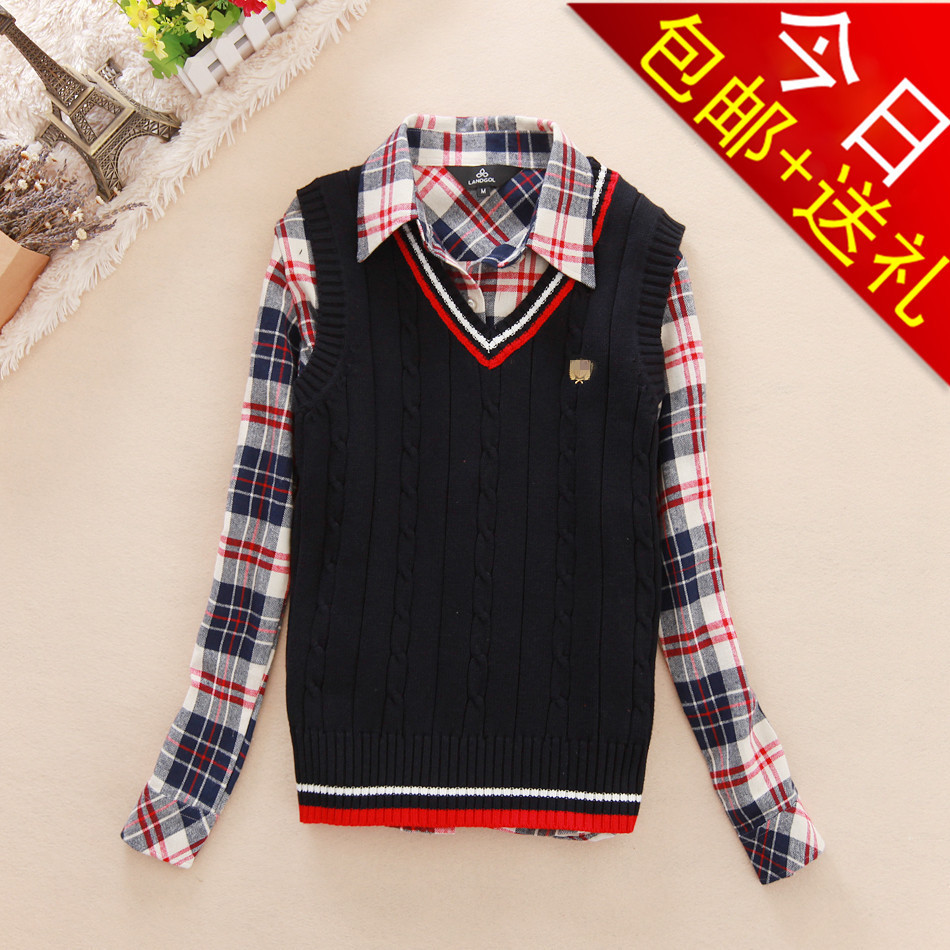 2012 autumn and winter pullover fashion preppy style female slim solid color V-neck small sweater vest wool waistcoat