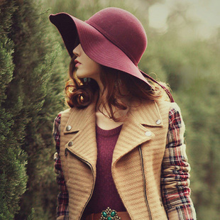 2012 autumn and winter pure woolen women's fashion fedoras fashion large brim hat