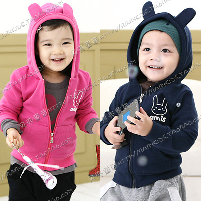 2012 autumn and winter rabbit boys clothing girls clothing baby fleece with a hood outerwear wt-0465