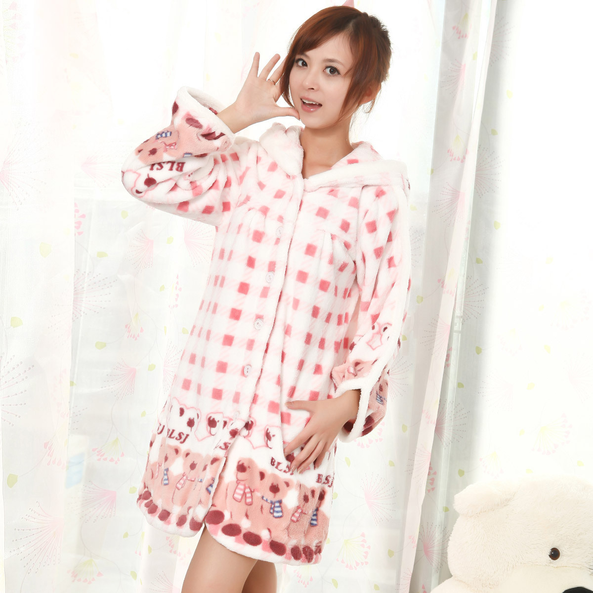 2012 autumn and winter rabbit cartoon thickening coral fleece bathrobe robe lounge sleepwear female