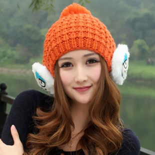 2012 autumn and winter rabbit ear protector cap yarn women's knitted hat sweet on both sides