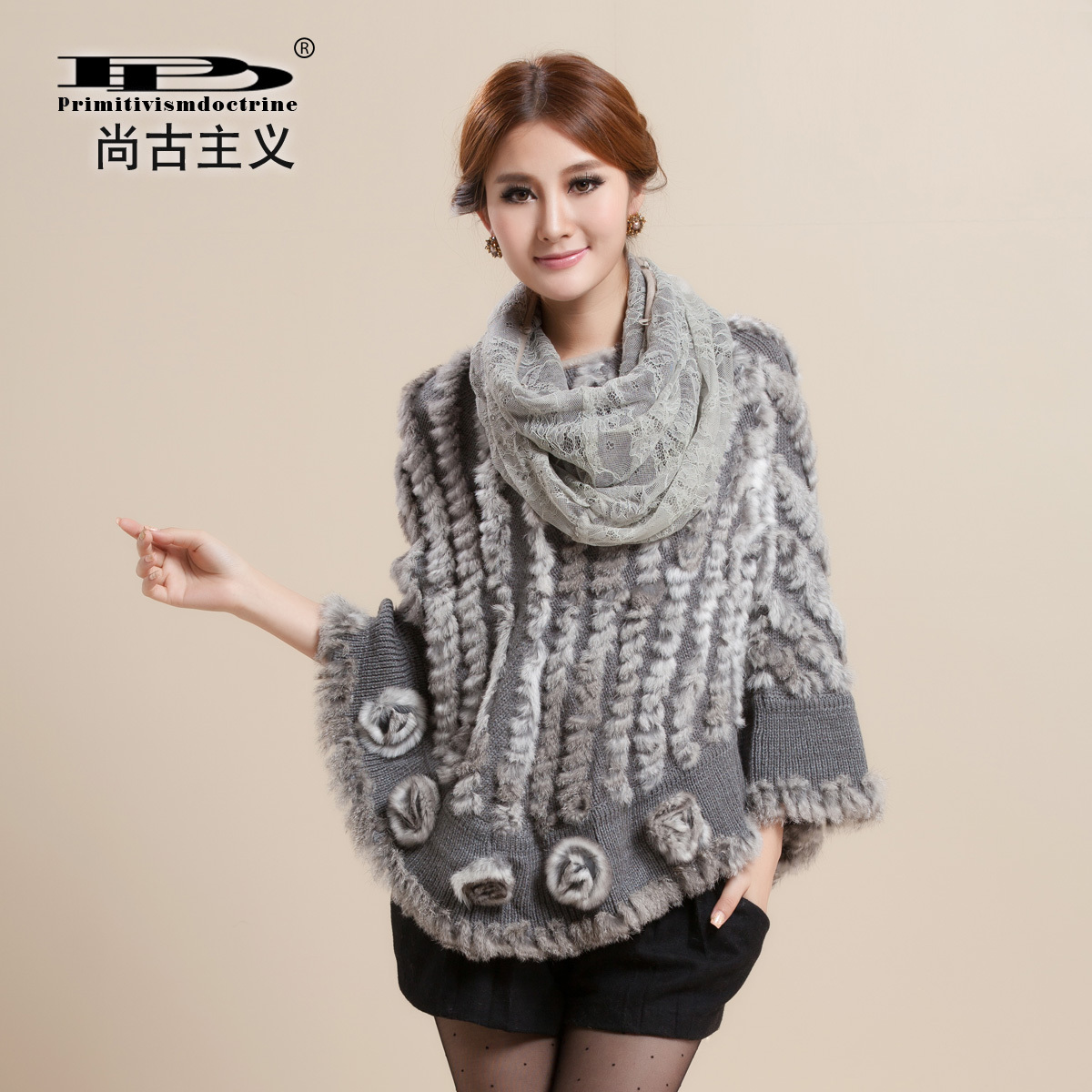 2012 autumn and winter rabbit fur overcoat rex rabbit short design batwing sleeve fur coat