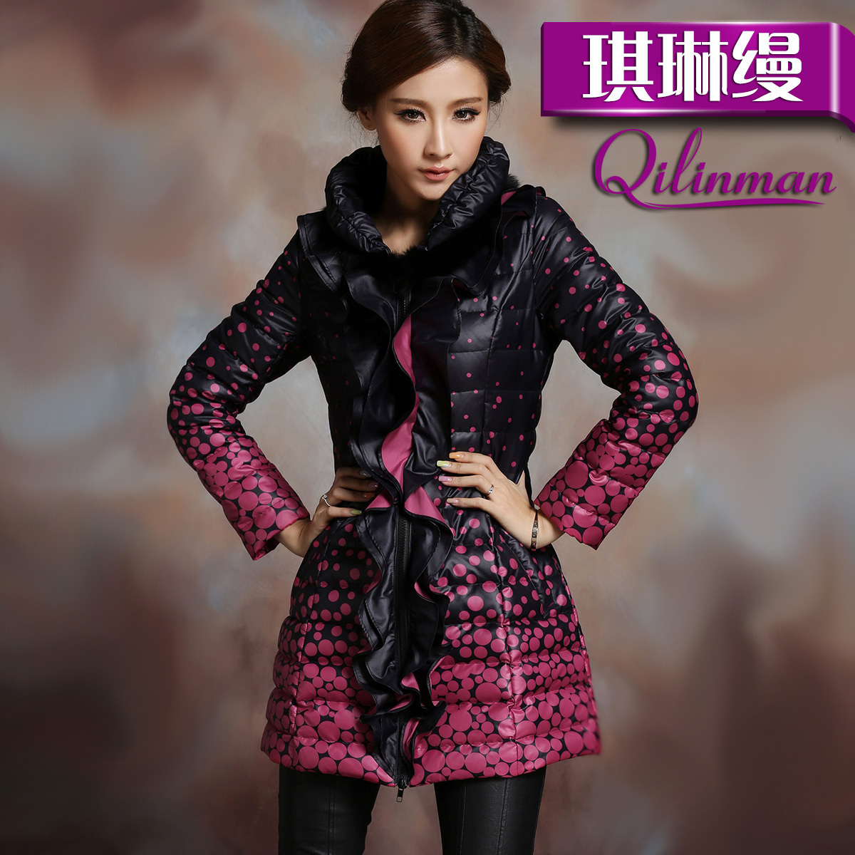 2012 autumn and winter ruffle dot gradient white duck down slim design long down coat outerwear 5165