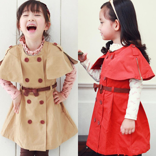 2012 autumn and winter ruffle sleeve double breasted baby girls clothing trench outerwear overcoat 5237