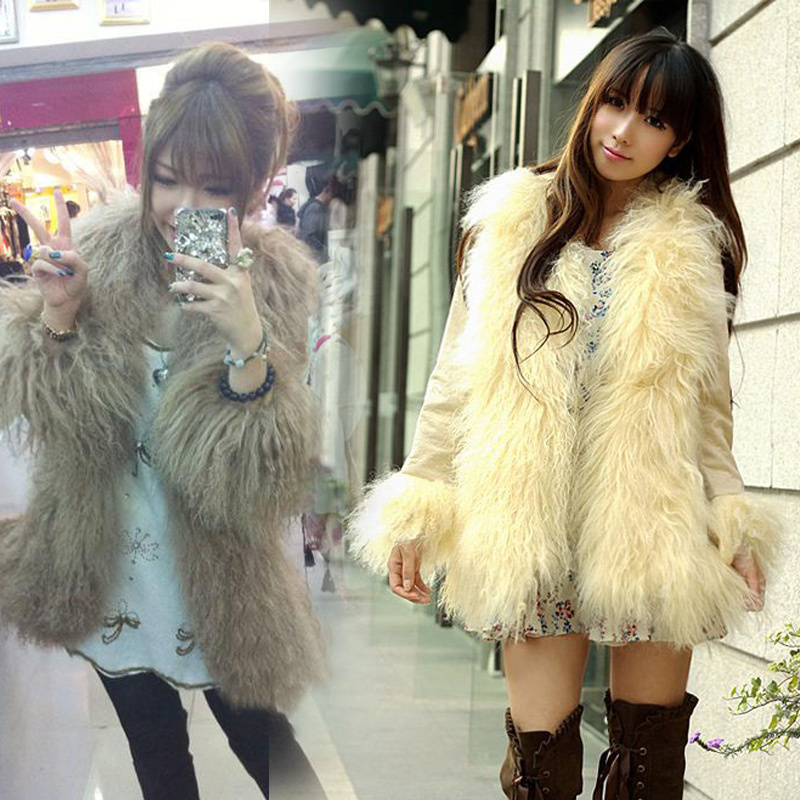 2012 autumn and winter s gorgeous thickening velvet roll leather beach wool fur coat overcoat