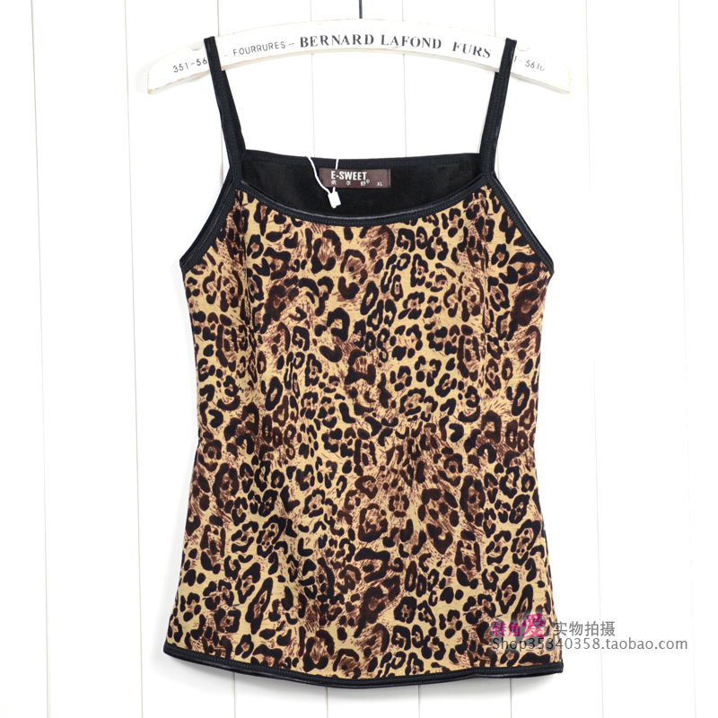 2012 autumn and winter sexy leopard print thickening plus velvet thermal vest slim spaghetti strap vest female