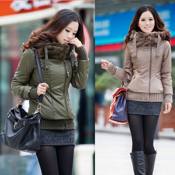 2012 autumn and winter short design PU wadded jacket women's hooded fur collar thickening plus size outerwear cotton-padded