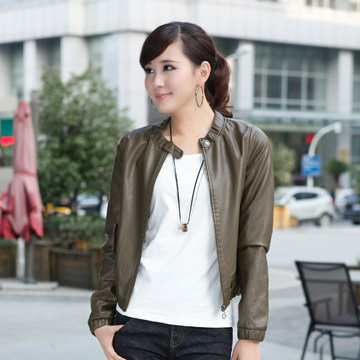 2012 autumn and winter short design slim water wash women's motorcycle leather clothing plus size outerwear PU