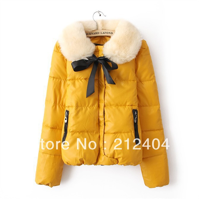 2012 Autumn and Winter Short Design WIth Disassemble Fur Collar and Bow Cotton-padded Jacket