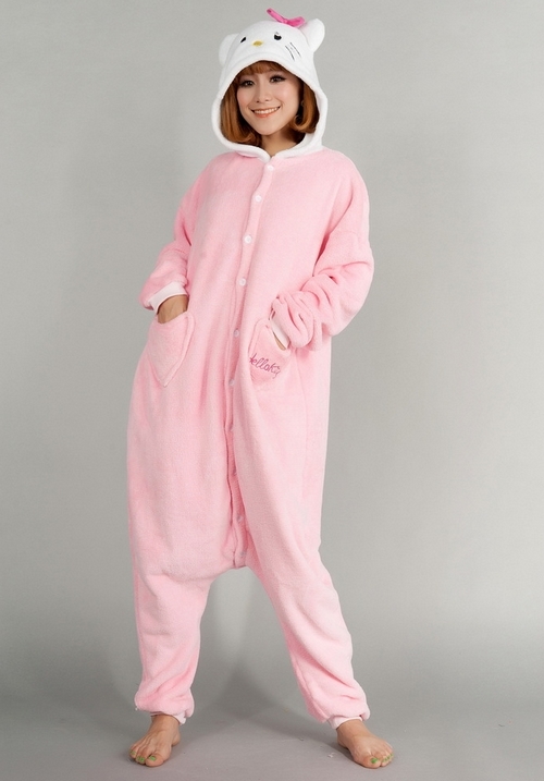 2012 autumn and winter Siamese animal cartoon pajamas   for women /Pink Cat face hellokitty coral velvet pajamas kigurumi