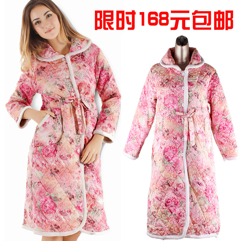 2012 autumn and winter sleepwear Women coral fleece long-sleeve nightgown cotton-padded thickening robe lounge