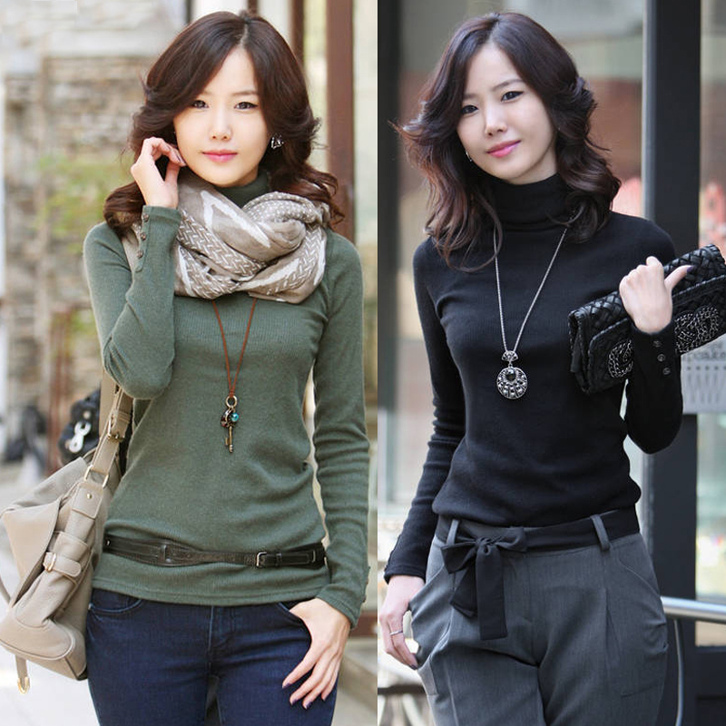 2012 autumn and winter slim all-match turtleneck 100% cotton sweater basic shirt long-sleeve T-shirt female plus size