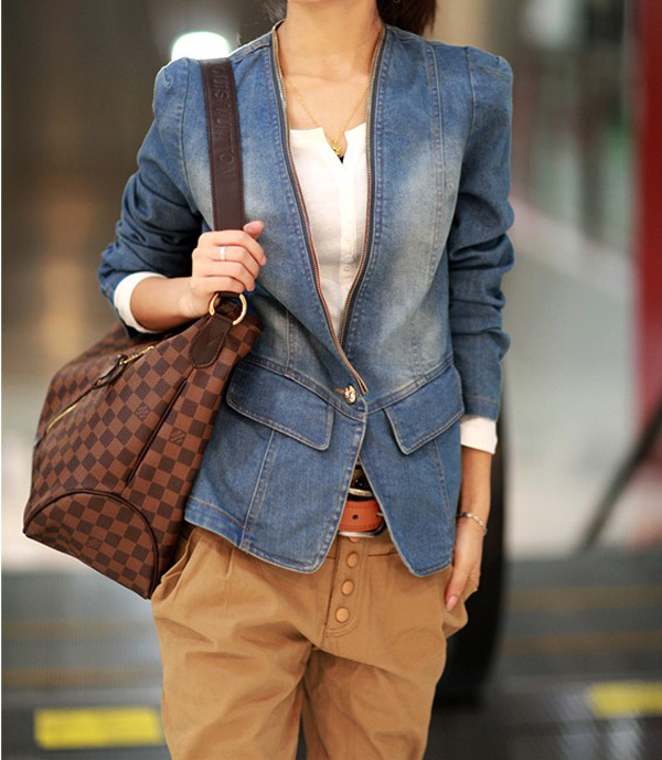 2012 autumn and winter slim denim suit fashion vintage zipper cuff retro pleated denim outerwear finishing suit free shipping