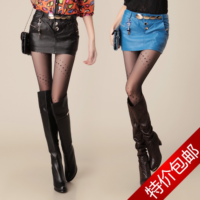 2012 autumn and winter slim PU short skirt zipper bag water washed leather short skirt bust skirt