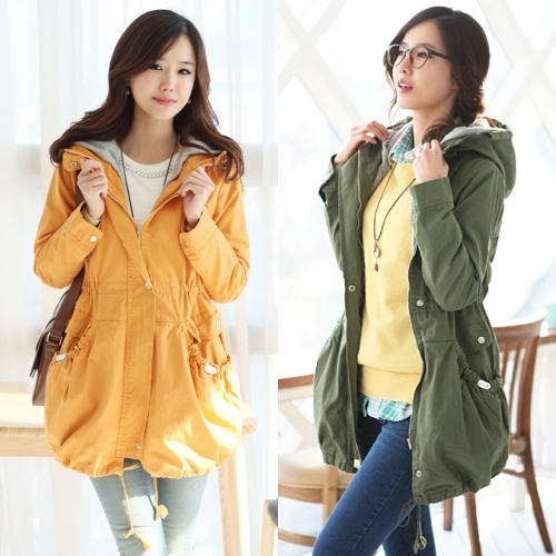 2012 autumn and winter slim women's 100% cotton with a hood overcoat outerwear casual yellow trench